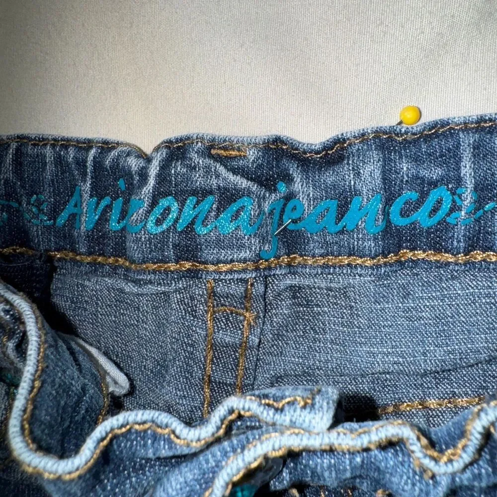 Arizona Jean Bootcut Flair Girl's 5 Blue Denim Pants Adjustable Sequin Pocket